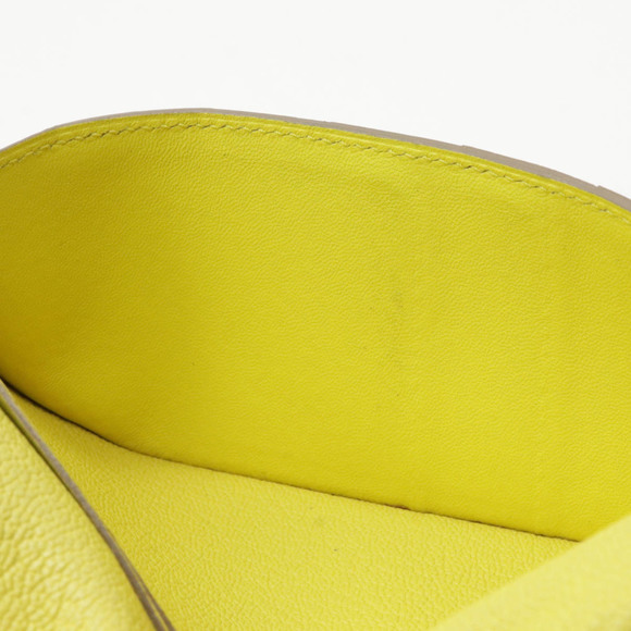 HERMES Hermes Bearn Souffle Bifold Long Wallet Chevre Leather Lime Yellow □Q ... - Picture 6 of 9